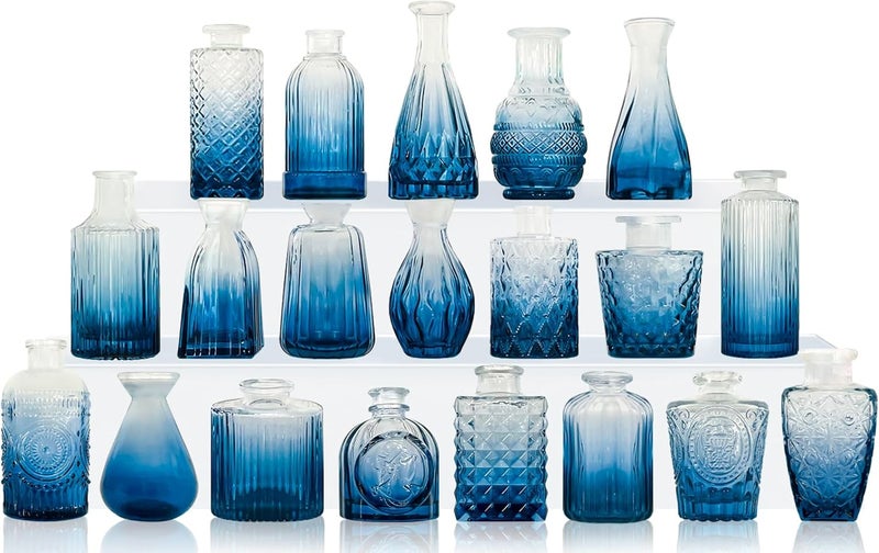 QLOFEI Blue Glass Bud Vase Set,20Pcs Small Glass Vase for Flowers, Blue Bud Set in Bulk,Mini Single Vintage Design for Centerpiece Rustic Wedding Decorations Home Table Flower Décor - Image 1