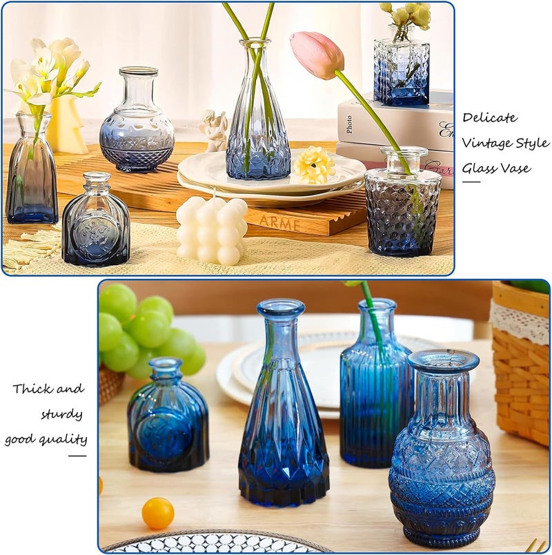 QLOFEI Blue Glass Bud Vase Set,20Pcs Small Glass Vase for Flowers, Blue Bud Set in Bulk,Mini Single Vintage Design for Centerpiece Rustic Wedding Decorations Home Table Flower Décor - Image 4