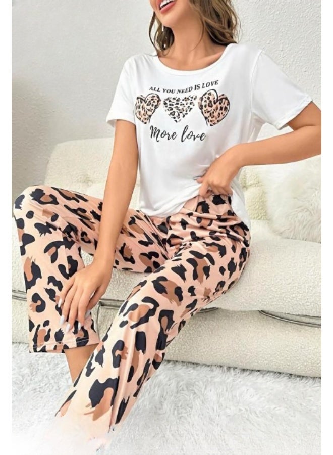 بيجامة نسائية قطن مريحة قطعتين (تيشرت وبنطلون) ملابس نوم مريحة وعصرية - Image 2