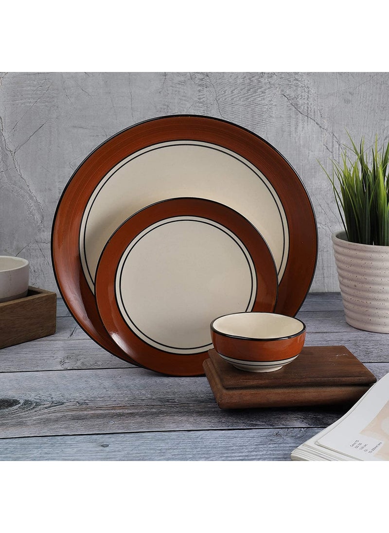 The Decor Lane - The Decor Lane Handpainted Serving Plate with Serving Bowl 3 Piece Dinnerware Set | Dinner Set (1 Full Plate, Quater Plate & Bowl) (Brown) - Image 1