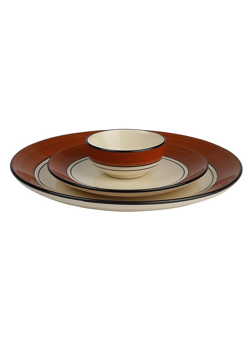 The Decor Lane - The Decor Lane Handpainted Serving Plate with Serving Bowl 3 Piece Dinnerware Set | Dinner Set (1 Full Plate, Quater Plate & Bowl) (Brown) - Image 1