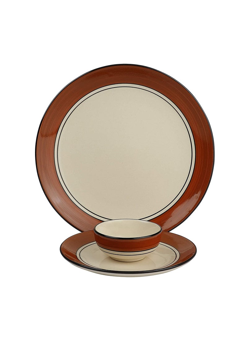 The Decor Lane - The Decor Lane Handpainted Serving Plate with Serving Bowl 3 Piece Dinnerware Set | Dinner Set (1 Full Plate, Quater Plate & Bowl) (Brown) - Image 1