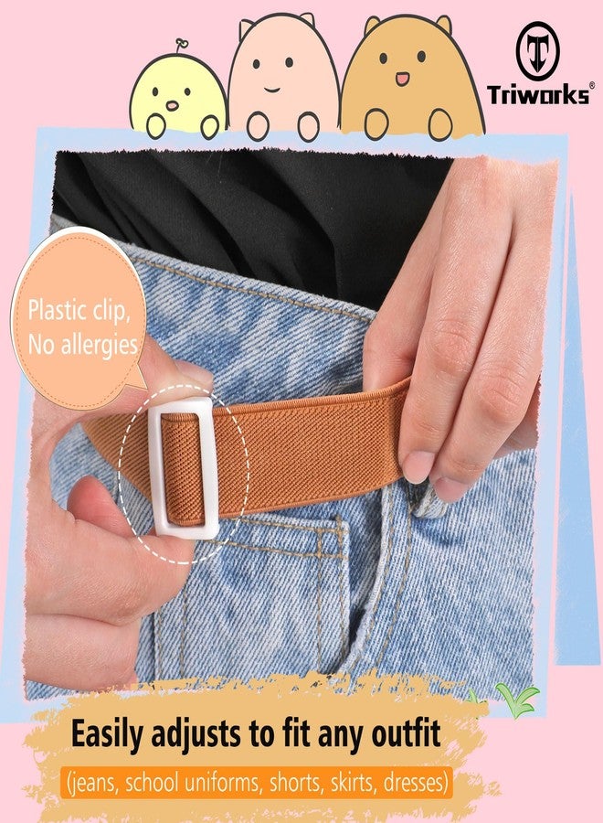 TRIWORKS 4 Pack Kids Elastic Adjustable Belts for Girls Easy Buckle Flat Buckle Stretchy Belt for Kids Boys Girls - Image 4