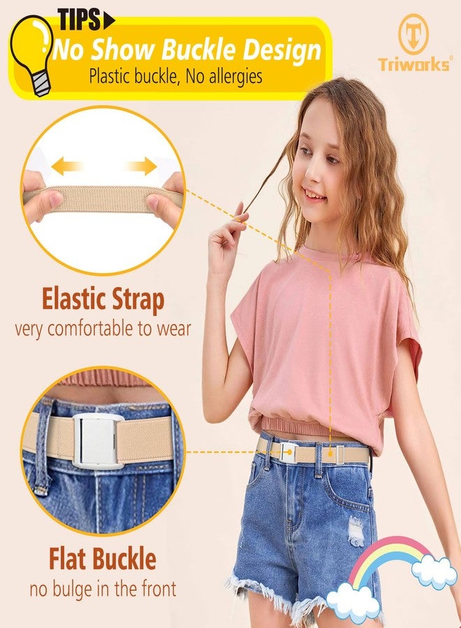 TRIWORKS 4 Pack Kids Elastic Adjustable Belts for Girls Easy Buckle Flat Buckle Stretchy Belt for Kids Boys Girls - Image 3