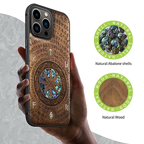 Carveit Viking-Walnut Wood Phone Case Protective Compatible with for iPhone 13 Pro Max Case | Designer, Wooden, Magnetic Cover, Wood Engraving, Shell Inlay, Compatible with MagSafe, 6.7 Inch - Image 2