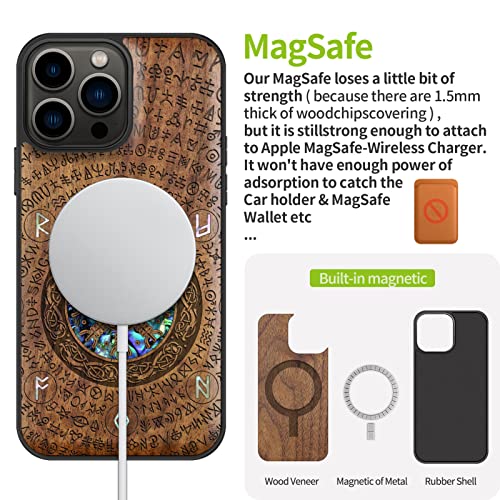 Carveit Viking-Walnut Wood Phone Case Protective Compatible with for iPhone 13 Pro Max Case | Designer, Wooden, Magnetic Cover, Wood Engraving, Shell Inlay, Compatible with MagSafe, 6.7 Inch - Image 5