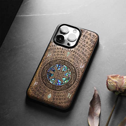 Carveit Viking-Walnut Wood Phone Case Protective Compatible with for iPhone 13 Pro Max Case | Designer, Wooden, Magnetic Cover, Wood Engraving, Shell Inlay, Compatible with MagSafe, 6.7 Inch - Image 4