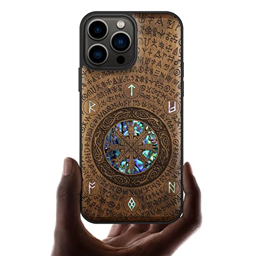 Carveit Viking-Walnut Wood Phone Case Protective Compatible with for iPhone 13 Pro Max Case | Designer, Wooden, Magnetic Cover, Wood Engraving, Shell Inlay, Compatible with MagSafe, 6.7 Inch - Image 1