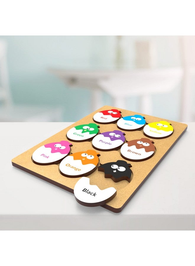 Webby Educational Egg Shaped Colours Wooden Puzzle Board Toy for Montessori Pre-School Kids, 18 Pcs - Image 2