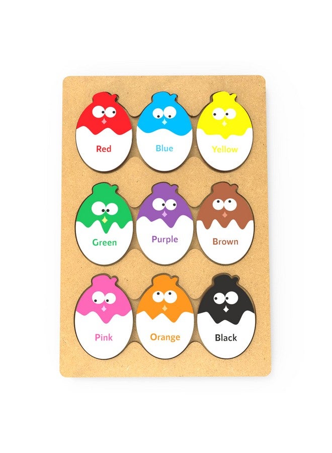 Webby Educational Egg Shaped Colours Wooden Puzzle Board Toy for Montessori Pre-School Kids, 18 Pcs - Image 1