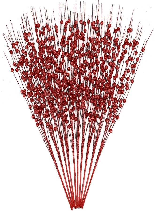 GREENTIME 10 Pack Red Artificial Glitter Berry Stem Ornaments 15.7 Inches Fake Christmas Picks Decorative Glitter Sticks for Vase Christmas Tree DIY Wreath Crafts Fireplace Decor - Image 1