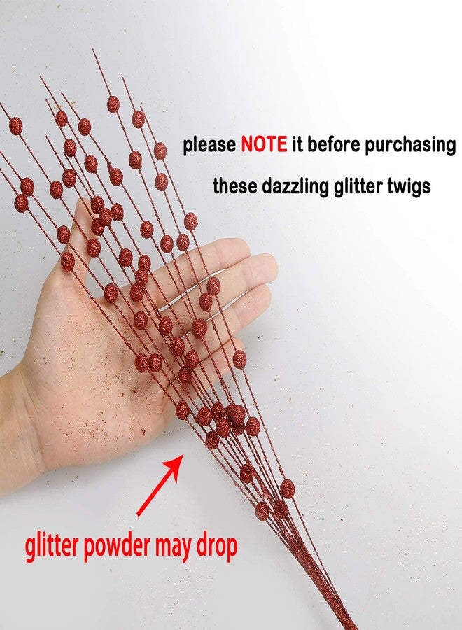 GREENTIME 10 Pack Red Artificial Glitter Berry Stem Ornaments 15.7 Inches Fake Christmas Picks Decorative Glitter Sticks for Vase Christmas Tree DIY Wreath Crafts Fireplace Decor - Image 2