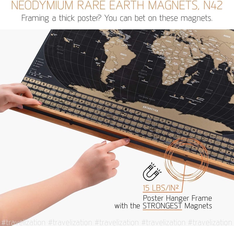 Travelization إطار حامل ملصق مغناطيسي Travelization 36 36x24 خريطة العالم القابلة للخدش مجموعة أصلية - Image 5
