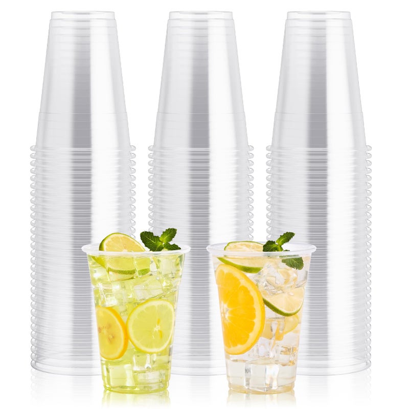 100 Pack 16 OZ Clear Plastic Cups Cold Party Drinking Cups Clear Disposable Cups FruitIce CreamCupcakeIced Cold Drinks