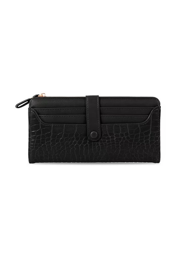 A luxurious crocodile-patterned long wallet designed for distinguished women, featuring a zipper closure. It can be used as a credit card wallet or a ladies' clutch bag, offering ample storage space and multiple card slots.  - Image 1