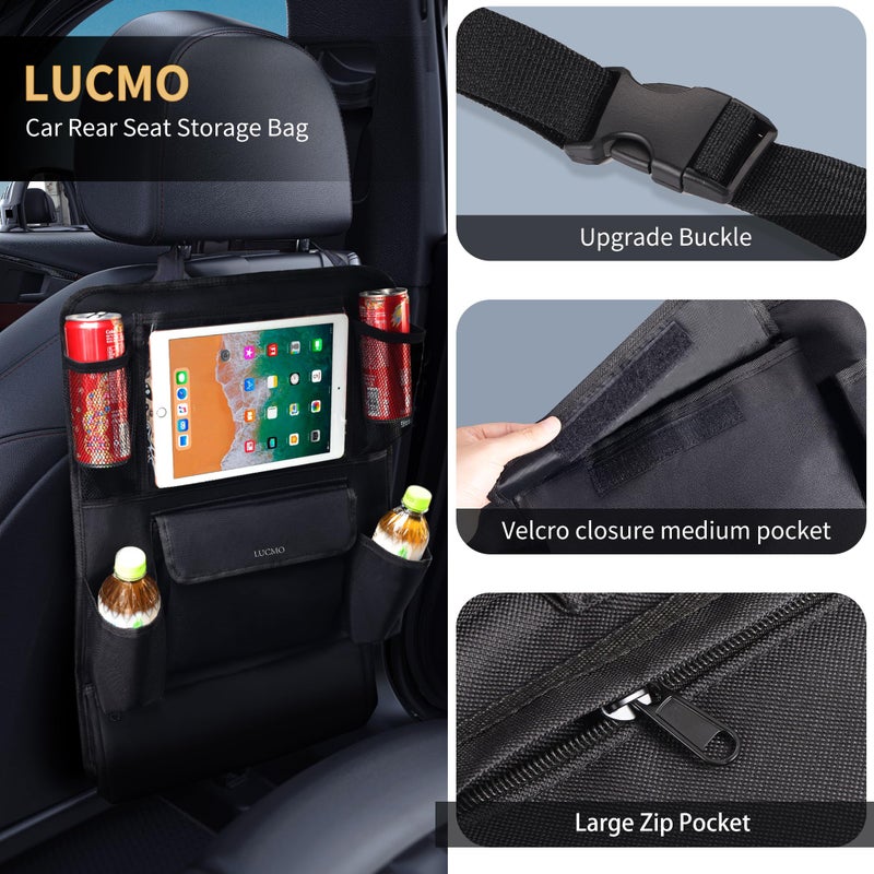 LUCMO Car Backseat Organizer with Touch Screen Tablet Holder,9 Storage Pockets Protectors Kick Mats Travel Accessories for Kids-Black - Image 2