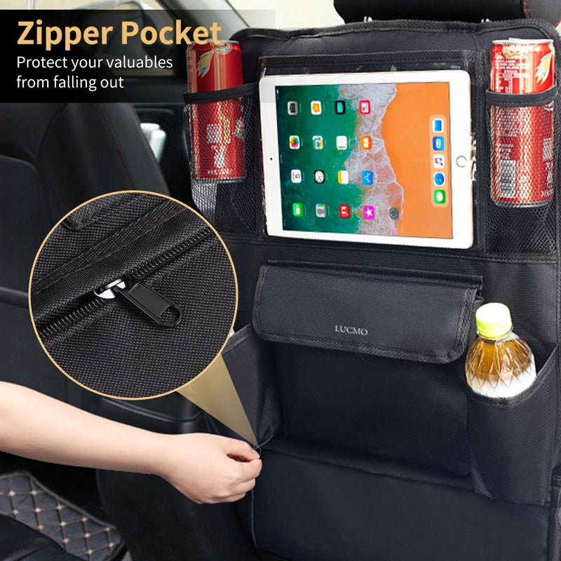 LUCMO Car Backseat Organizer with Touch Screen Tablet Holder,9 Storage Pockets Protectors Kick Mats Travel Accessories for Kids-Black - Image 4