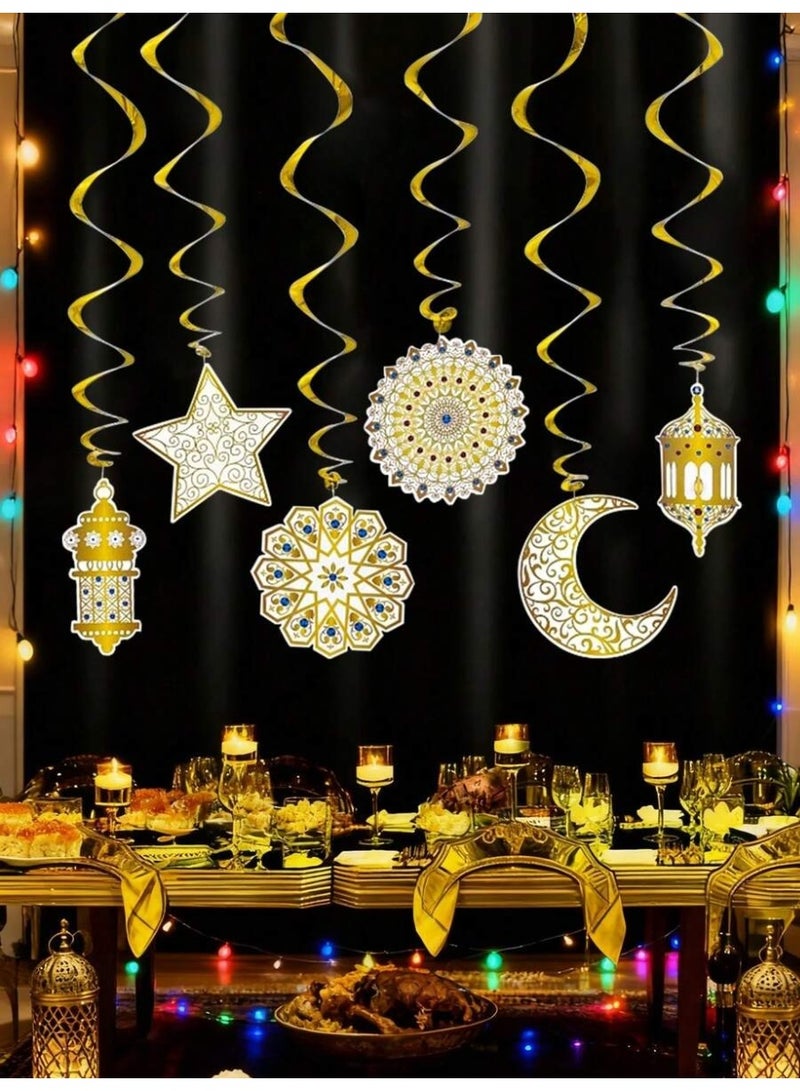 Ramadan Decorations Ramadan Hanging Spiral Decorations in Gold with Crescent Star and Lantern Designs for Wall and Ceiling Decor - Image 1