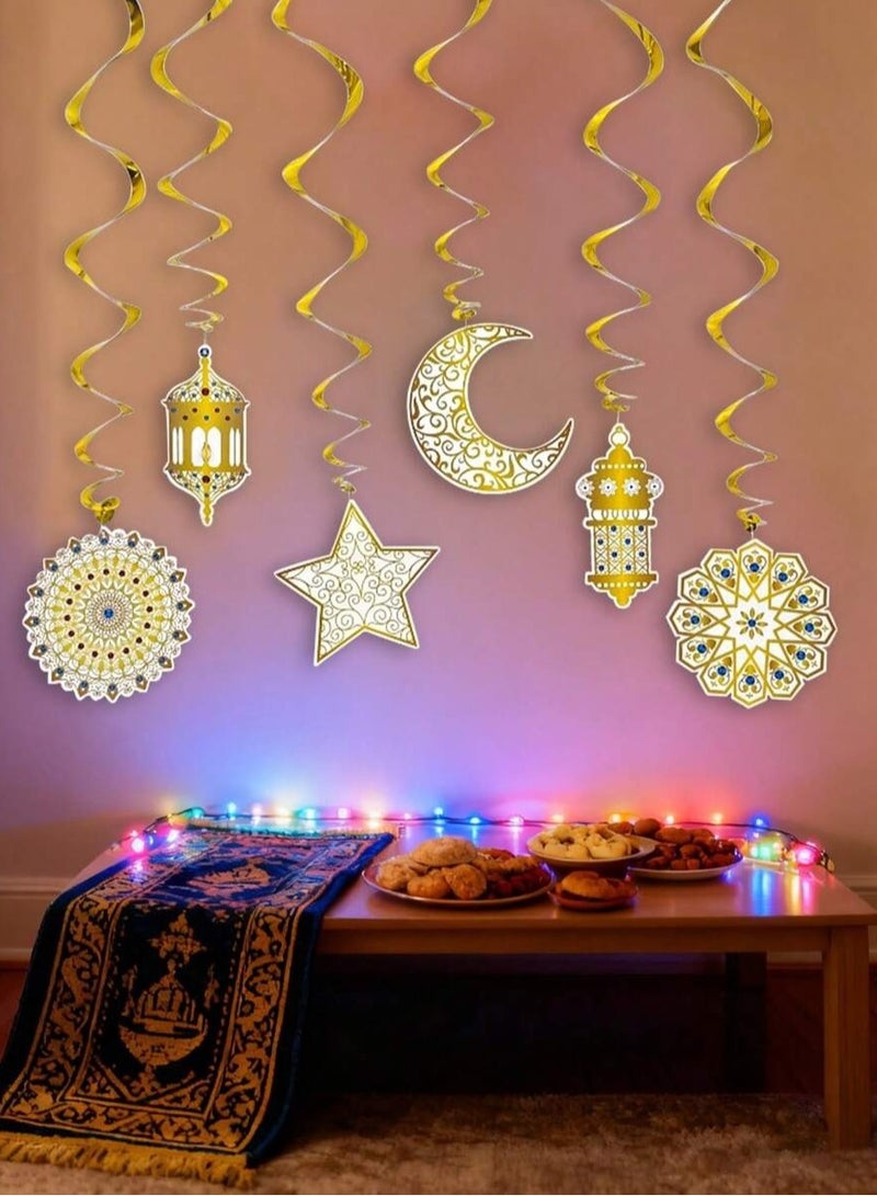 Ramadan Decorations Ramadan Hanging Spiral Decorations in Gold with Crescent Star and Lantern Designs for Wall and Ceiling Decor - Image 3