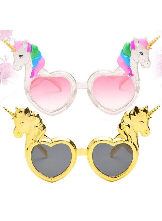 BESTOYARD 2Pcs Unicorn Heart Party Sunglasses Unicorn Heart Shaped Party Glasses Unicorn Kids Party Supplies Perfect Unicorn Birthday Party Favor Pink And Gold  - Image 2