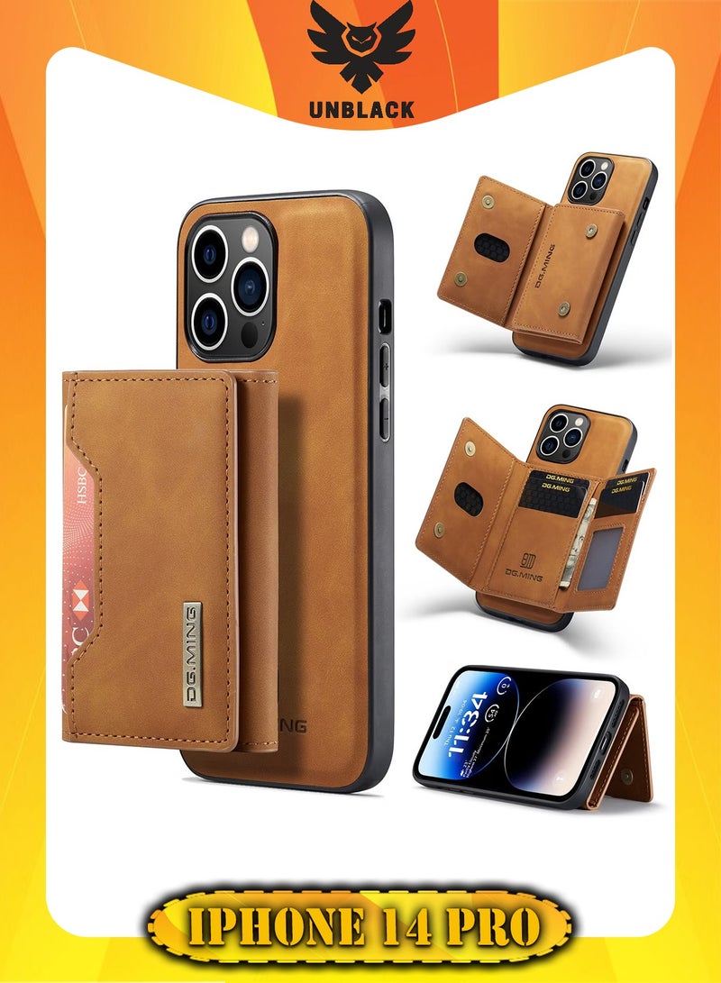 DGMING Wallet Case for Apple iPhone 14 Pro, DG.MING Premium Leather Phone Case Back Cover Magnetic Detachable with Trifold Wallet Card Holder Pocket (Coffee)  - Image 1