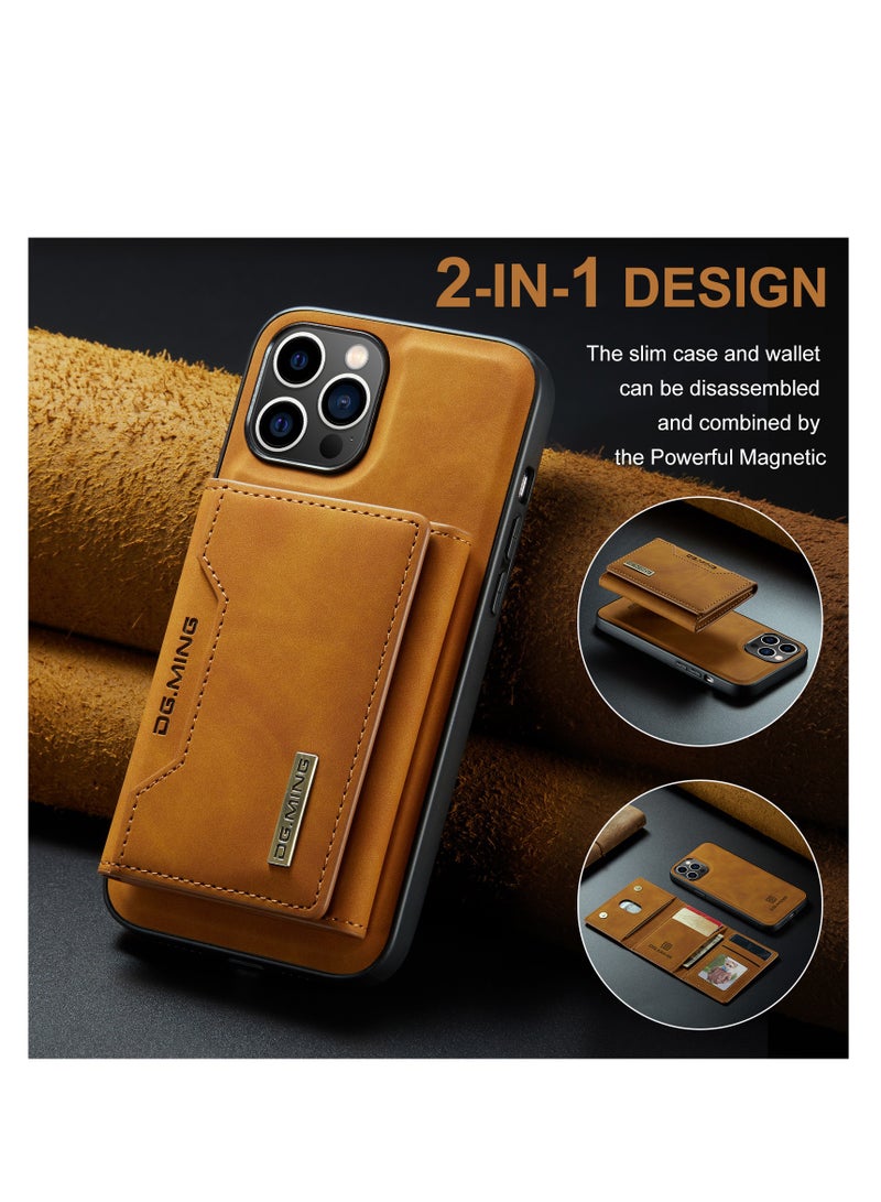 DGMING Wallet Case for Apple iPhone 14 Pro, DG.MING Premium Leather Phone Case Back Cover Magnetic Detachable with Trifold Wallet Card Holder Pocket (Coffee)  - Image 3