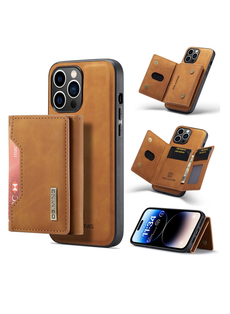 DGMING Wallet Case for Apple iPhone 14 Pro, DG.MING Premium Leather Phone Case Back Cover Magnetic Detachable with Trifold Wallet Card Holder Pocket (Coffee)  - Image 2