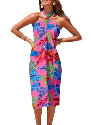 Herseas Womens Swim Cover Up Sheer Sarong One Size Rose Tropical Leaf Print 2026 Summer Swimsuit Coverups Lace Up Side Wraps High Slit Flowy Breathable Soft Vacation Essentials - Image 4