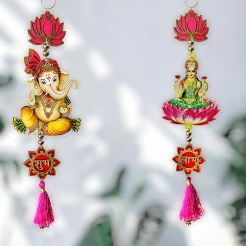 9Dzine Shubh Labh Lotus Laxmi Ganesh Hanging – 1 Pair | Gudi Padwa Decoration for Home | Traditional Toran for Main Door Entrance, Pooja Room & Mandir | Lotus Hanging for Festival & Home Décor - Image 5