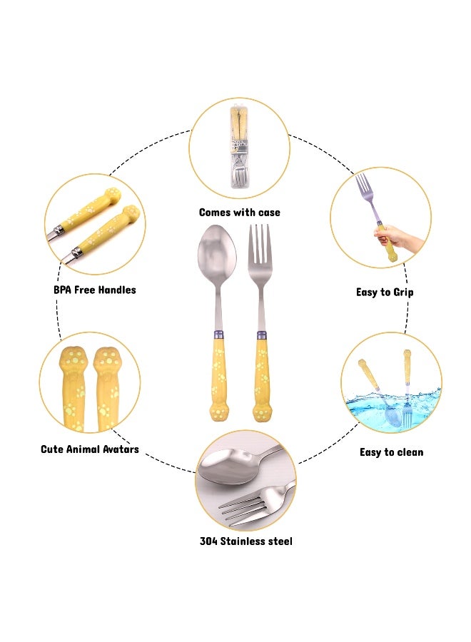 Brain Giggles Kids Cutlery Set Stainless Steel with Case Rounded Edges Portable Utensils Set for Kids (Yellow) - Image 4