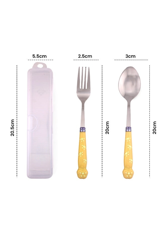 Brain Giggles Kids Cutlery Set Stainless Steel with Case Rounded Edges Portable Utensils Set for Kids (Yellow) - Image 2