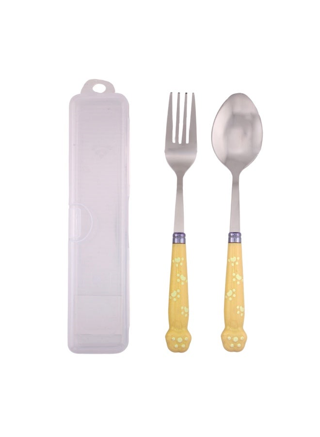 Brain Giggles Kids Cutlery Set Stainless Steel with Case Rounded Edges Portable Utensils Set for Kids (Yellow) - Image 1
