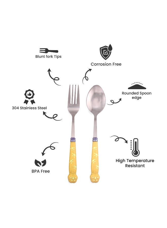 Brain Giggles Kids Cutlery Set Stainless Steel with Case Rounded Edges Portable Utensils Set for Kids (Yellow) - Image 3