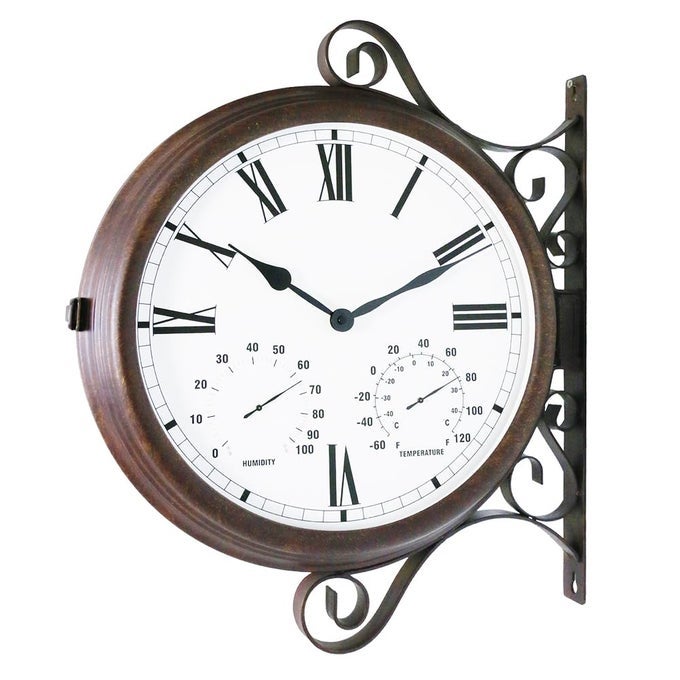 MT32 THREEINONE DOUBLE SIDED METAL WALL CLOCKQUIETEASY READANTIQUE HANGING CLOCKSGARDENINDOOROUTDOORHOME DCORFARMHOUSESTATION