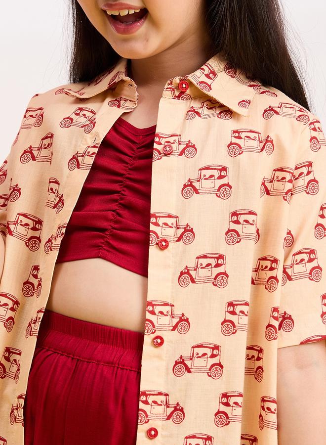 ستايلو بج طقم 3 قطع: تي شيرت بطبعة جرافيك سيارة، كروب توب وشورت سادة من ستايلي - Image 5