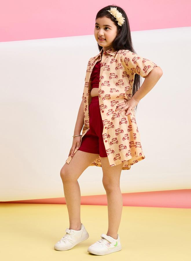 ستايلو بج طقم 3 قطع: تي شيرت بطبعة جرافيك سيارة، كروب توب وشورت سادة من ستايلي - Image 3