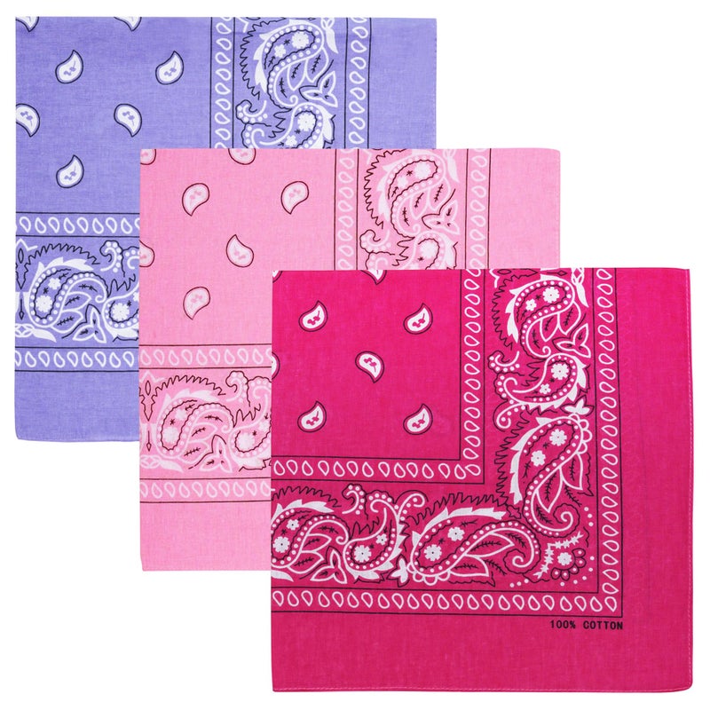 Raylarnia 100% Cotton Large Bandanas for Men and Women, 22 Inch Paisley Bandana with Multiple Colors (Hot Pink/Pink/Purple) - Image 1