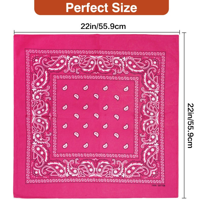Raylarnia 100% Cotton Large Bandanas for Men and Women, 22 Inch Paisley Bandana with Multiple Colors (Hot Pink/Pink/Purple) - Image 3