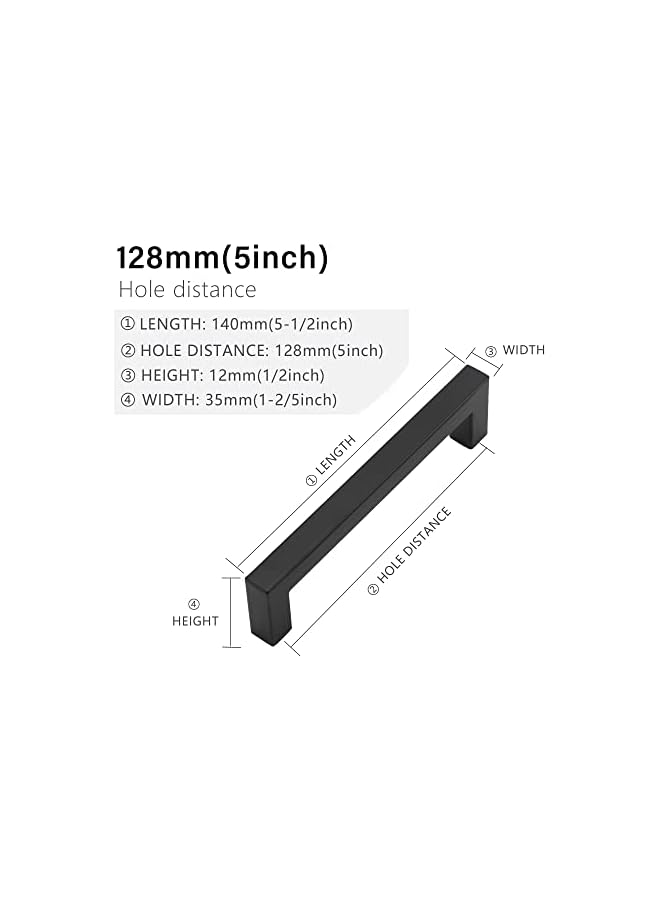 promass Cabinet Pulls Matte Black Cabinet Handles Square Drawer Pulls, 10 Pack 5 Inch Stainless Steel Kitchen Door Cupboard Cabinet Handles, Drawer Hardware Handles, 128mm Hole Centers - Image 2