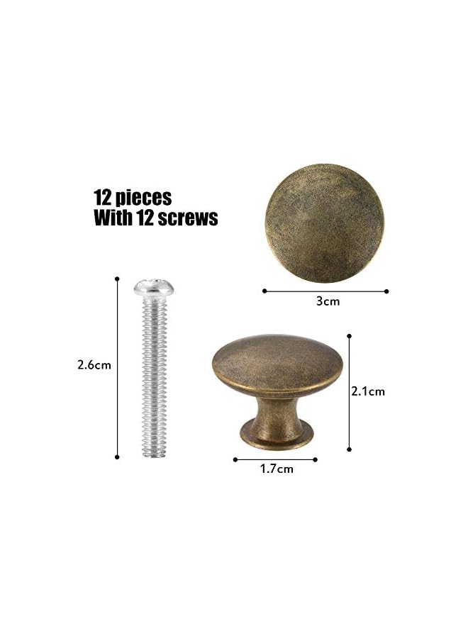 promass 12 Pcs Vintage Antique Bronze Knobs Handle Pulls 30mm Brass Round Knobs for Cabinet Drawer Kitchen Bathroom Cupboard Home Office Furniture (Yellow Bronze) - Image 3