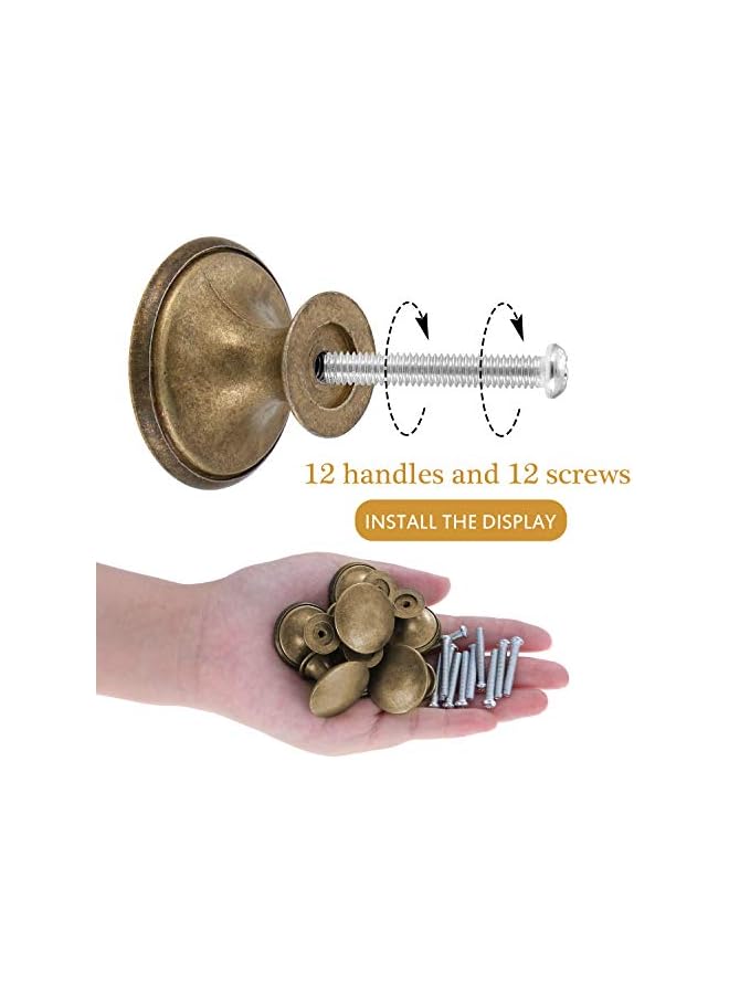 promass 12 Pcs Vintage Antique Bronze Knobs Handle Pulls 30mm Brass Round Knobs for Cabinet Drawer Kitchen Bathroom Cupboard Home Office Furniture (Yellow Bronze) - Image 4