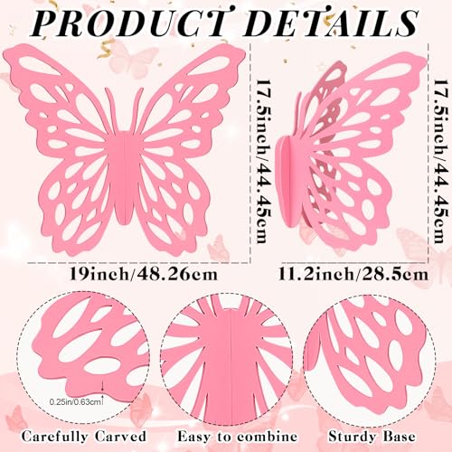 MASTRON 19 Wooden Butterfly Decor 3D Flying Butterflies for Centerpieces Butterfly Baby Shower Party Decorations Mariposas Grandes para Decoracion Birthday WeddingPink - Image 3