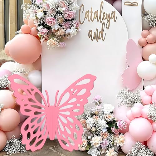 MASTRON 19 Wooden Butterfly Decor 3D Flying Butterflies for Centerpieces Butterfly Baby Shower Party Decorations Mariposas Grandes para Decoracion Birthday WeddingPink - Image 1