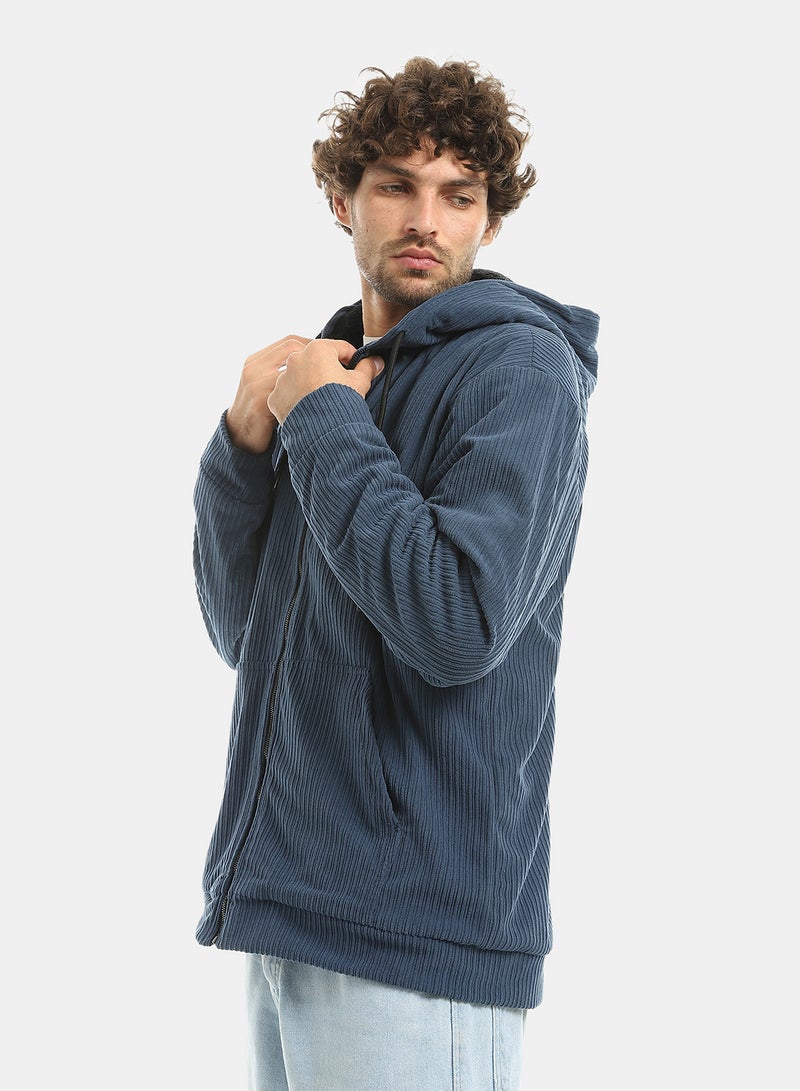 Andora Teal Blue Zipped Velvet Lightweight Jacket_Blue - Image 3