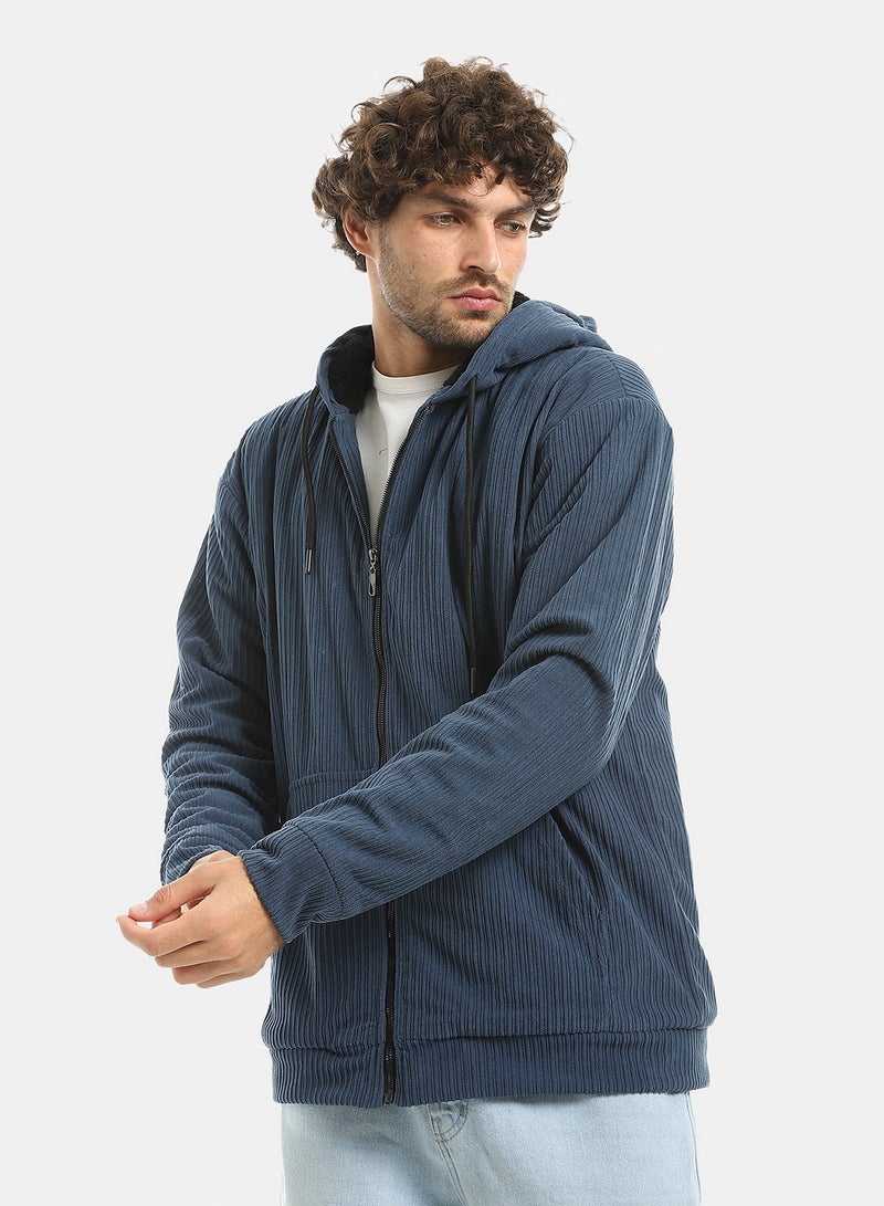 Andora Teal Blue Zipped Velvet Lightweight Jacket_Blue - Image 1