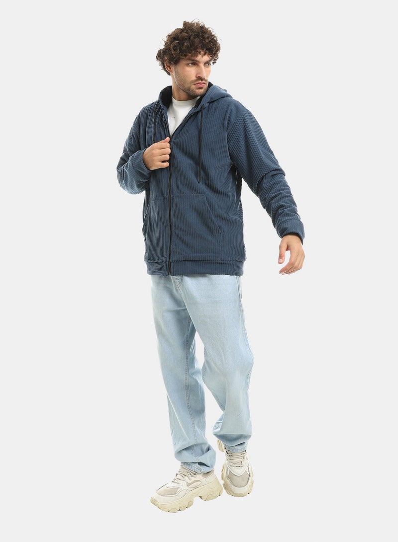 Andora Teal Blue Zipped Velvet Lightweight Jacket_Blue - Image 4