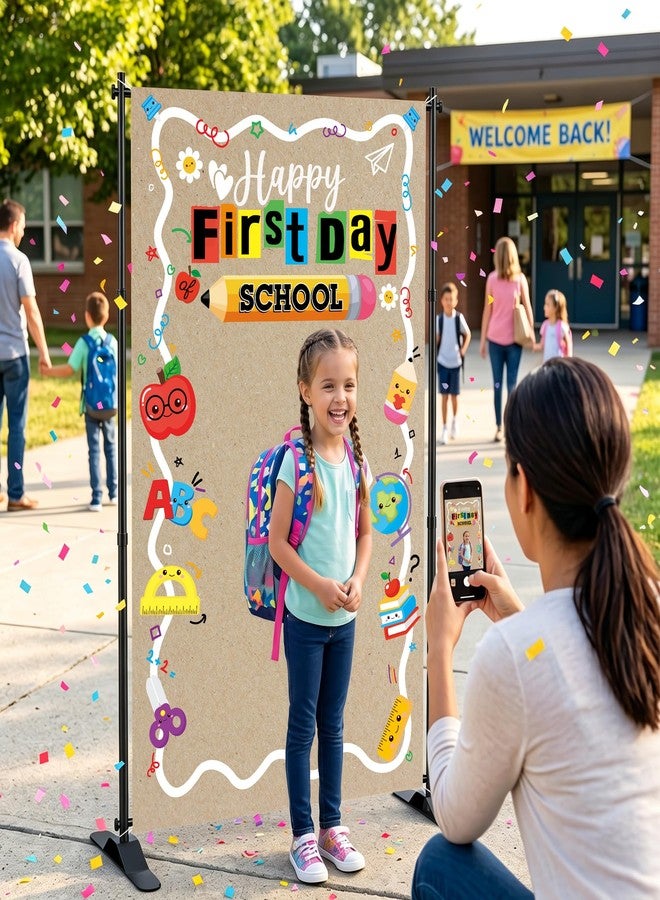 Joy Bang First Day of School Decorations, 35x23Inch First Day of School Banner Backdrop Photo Booth Props Welcome Back to School Decorations Party Supplies for Kindergarten Classroom Home Wall Door - Image 4