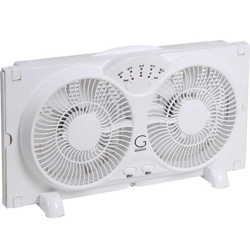 Genesis Twin Fan High Velocity Reversible AirFlow Fan, LED Indicator Lights Adjustable Thermostat & Max Cool Technology, ETL Certified, White (A1WINDOWFAN) - Image 1