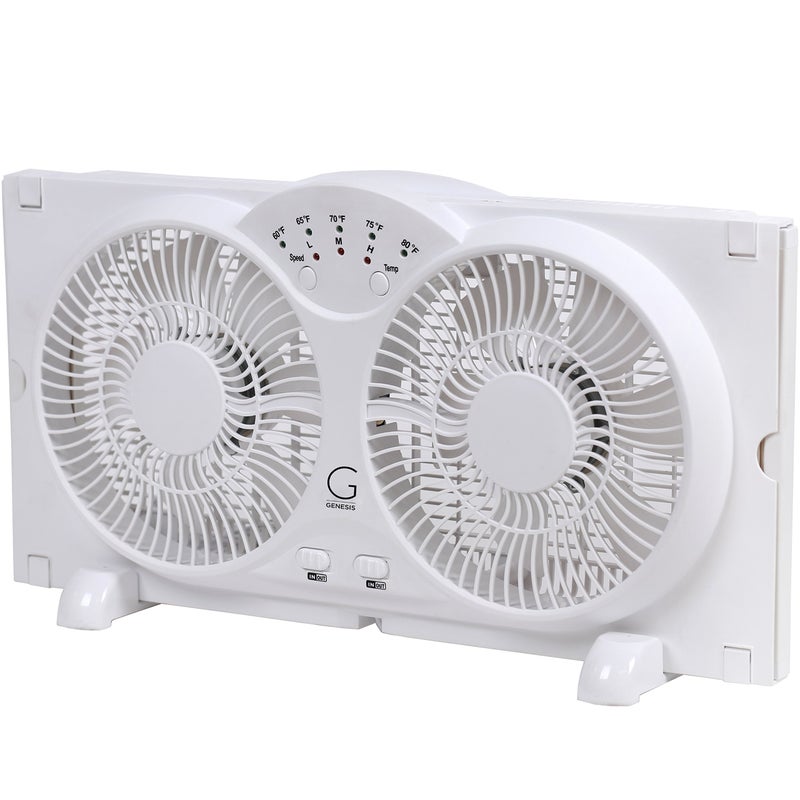 Genesis Twin Fan High Velocity Reversible AirFlow Fan, LED Indicator Lights Adjustable Thermostat & Max Cool Technology, ETL Certified, White (A1WINDOWFAN) - Image 2