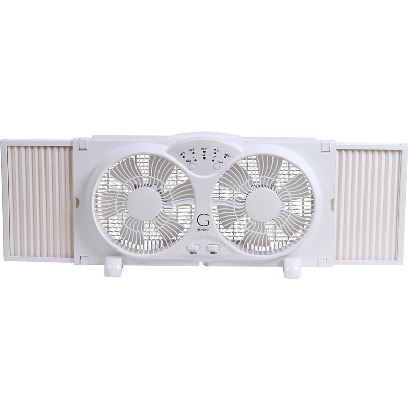 Genesis Twin Fan High Velocity Reversible AirFlow Fan, LED Indicator Lights Adjustable Thermostat & Max Cool Technology, ETL Certified, White (A1WINDOWFAN) - Image 4